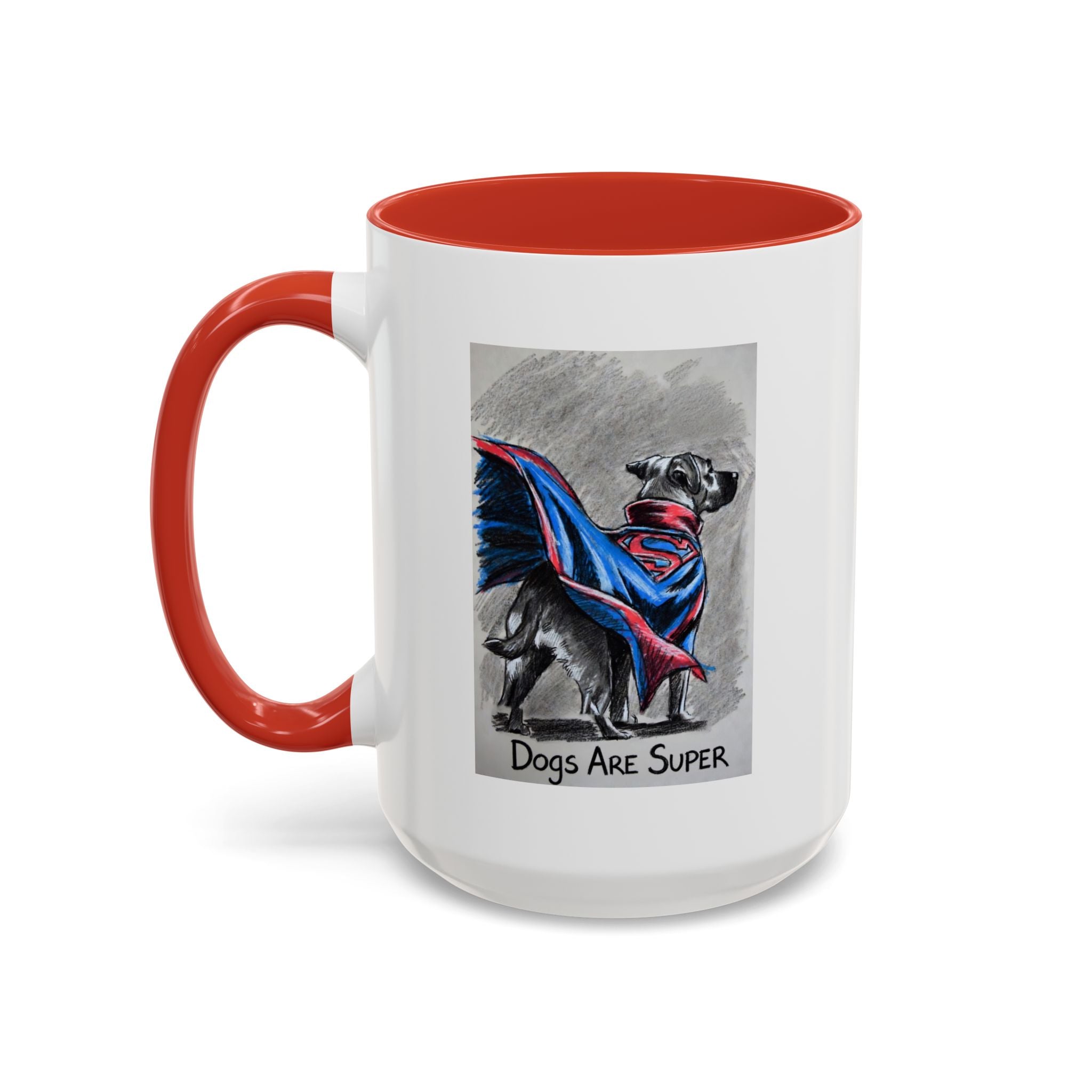 Black Accent Coffee Mug –“Dogs Are Super”  Minimal Monochrome Ceramic Mug (11/15oz)