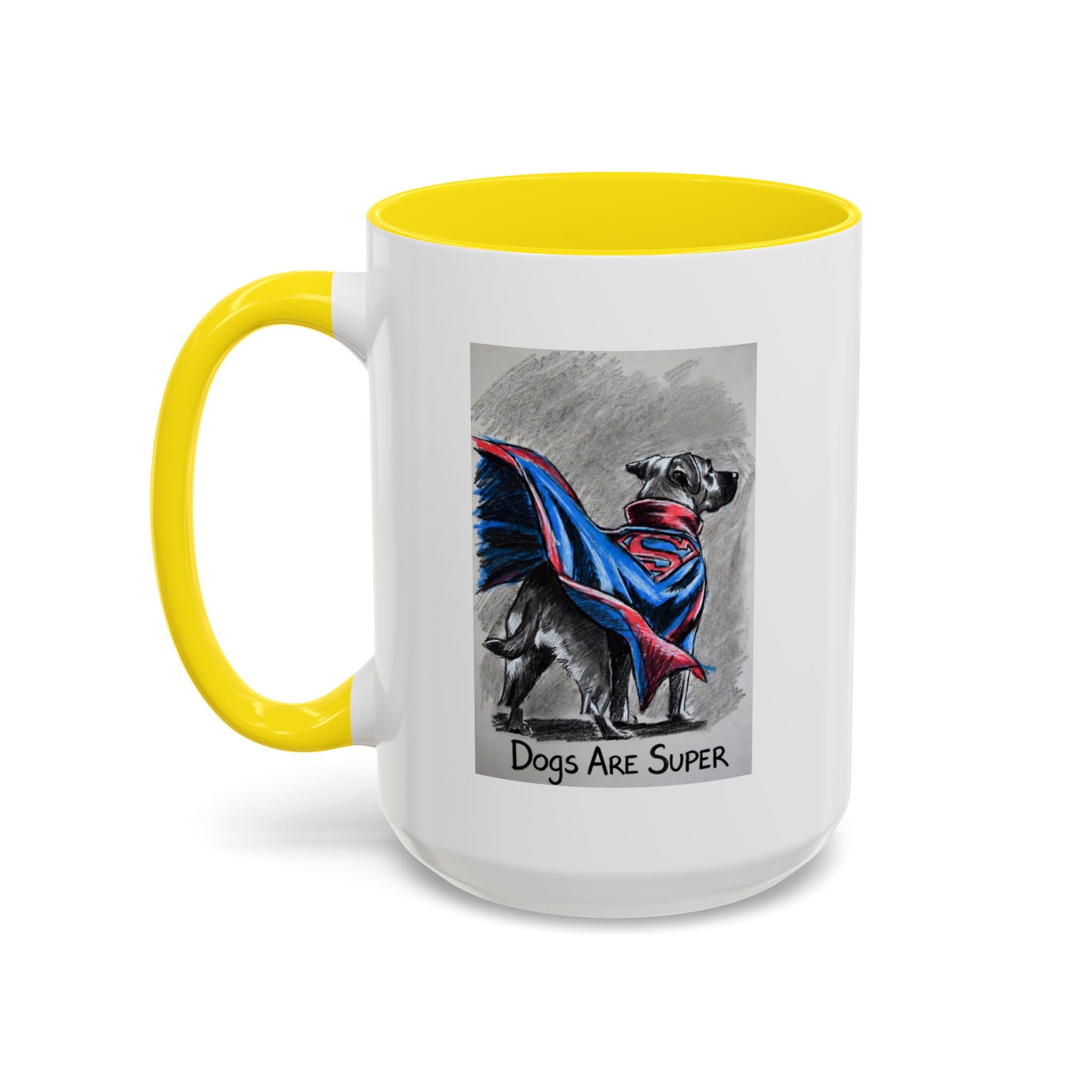 Black Accent Coffee Mug –“Dogs Are Super”  Minimal Monochrome Ceramic Mug (11/15oz)