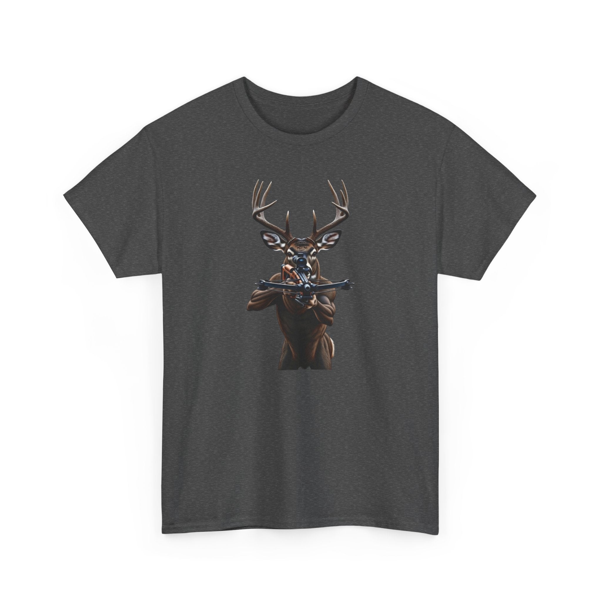 Deer Hunter Graphic Tee – Antlered Deer with Rifle T-Shirt