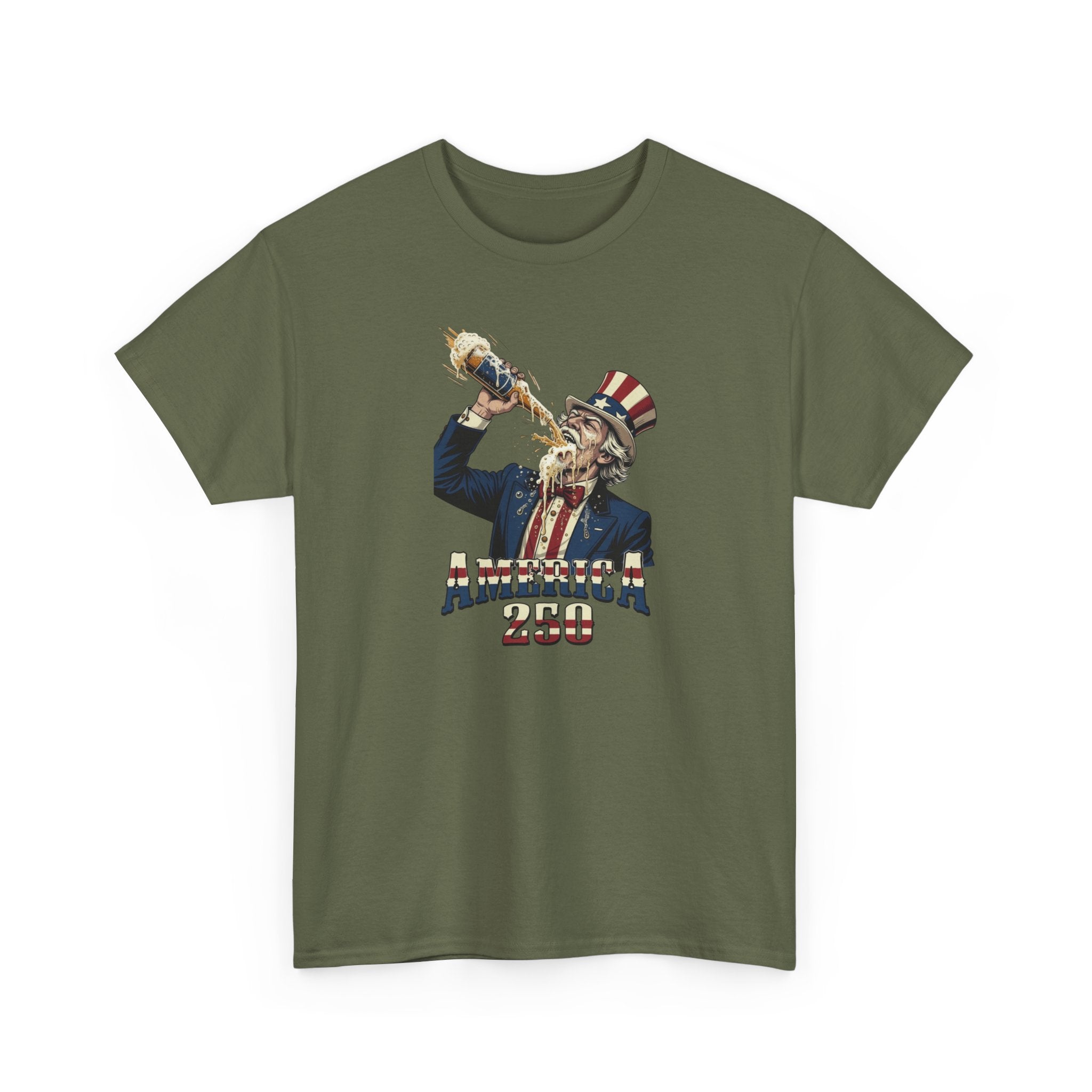 T-Shirt — Vintage Uncle Sam Chugging 'America 250' Patriotic Tee