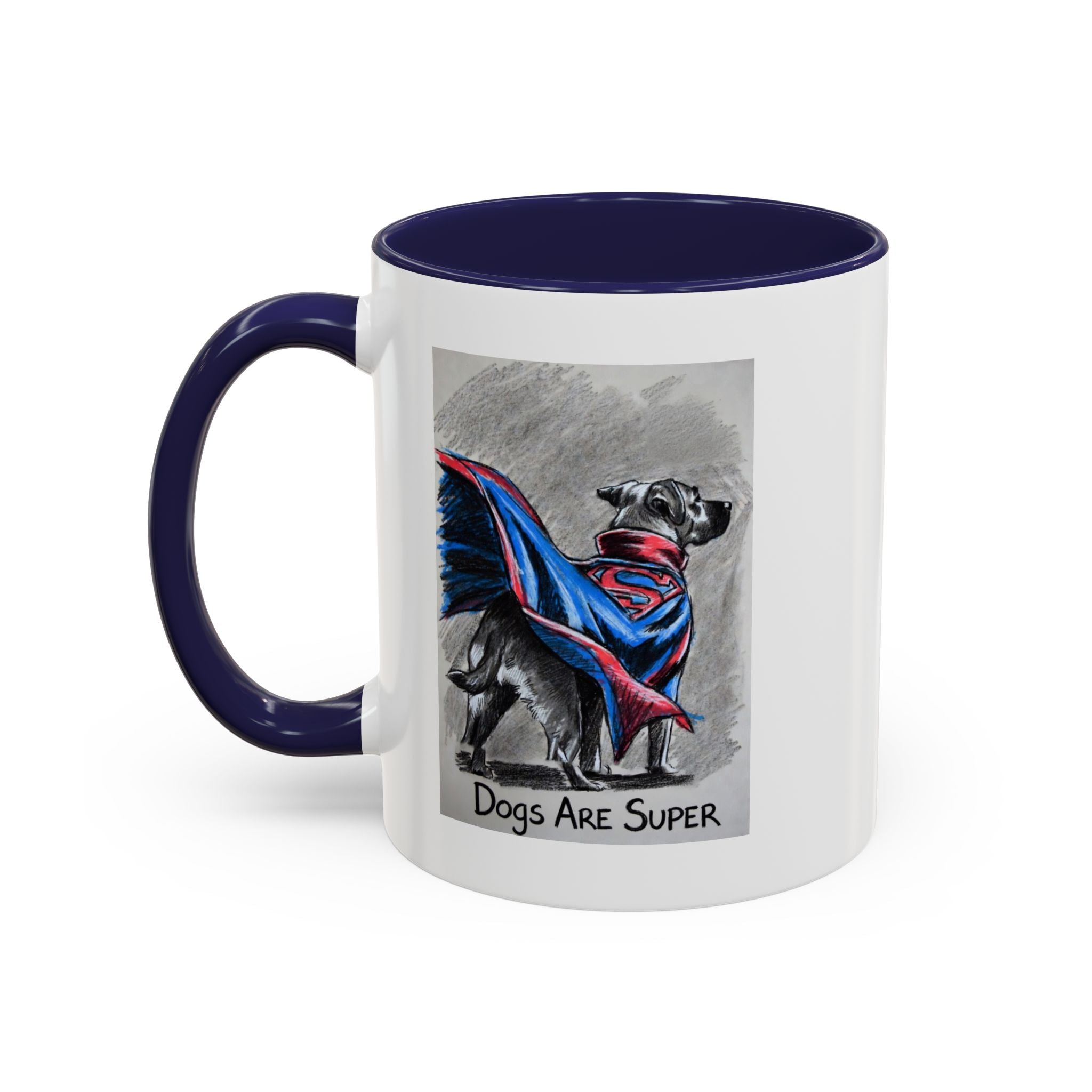 Black Accent Coffee Mug –“Dogs Are Super”  Minimal Monochrome Ceramic Mug (11/15oz)