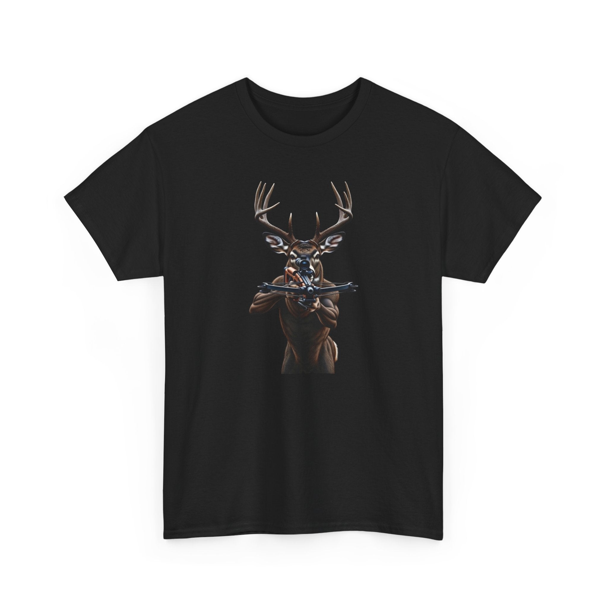 Deer Hunter Graphic Tee – Antlered Deer with Rifle T-Shirt