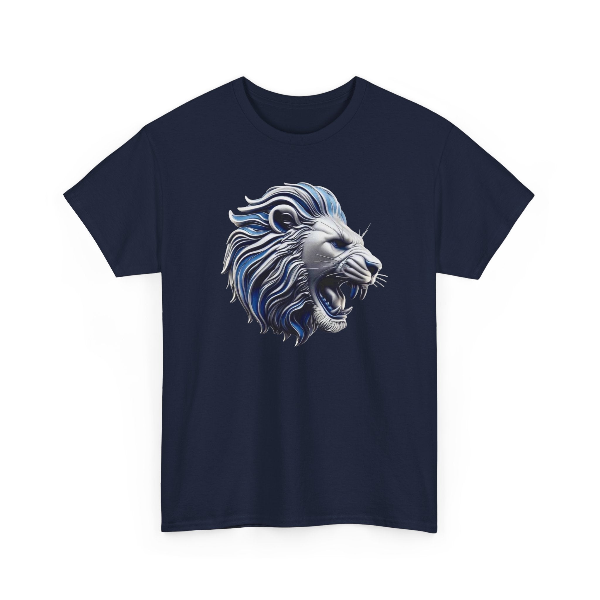 Roaring Blue Lion Graphic Tee — Bold Tribal Lion Head T‑Shirt