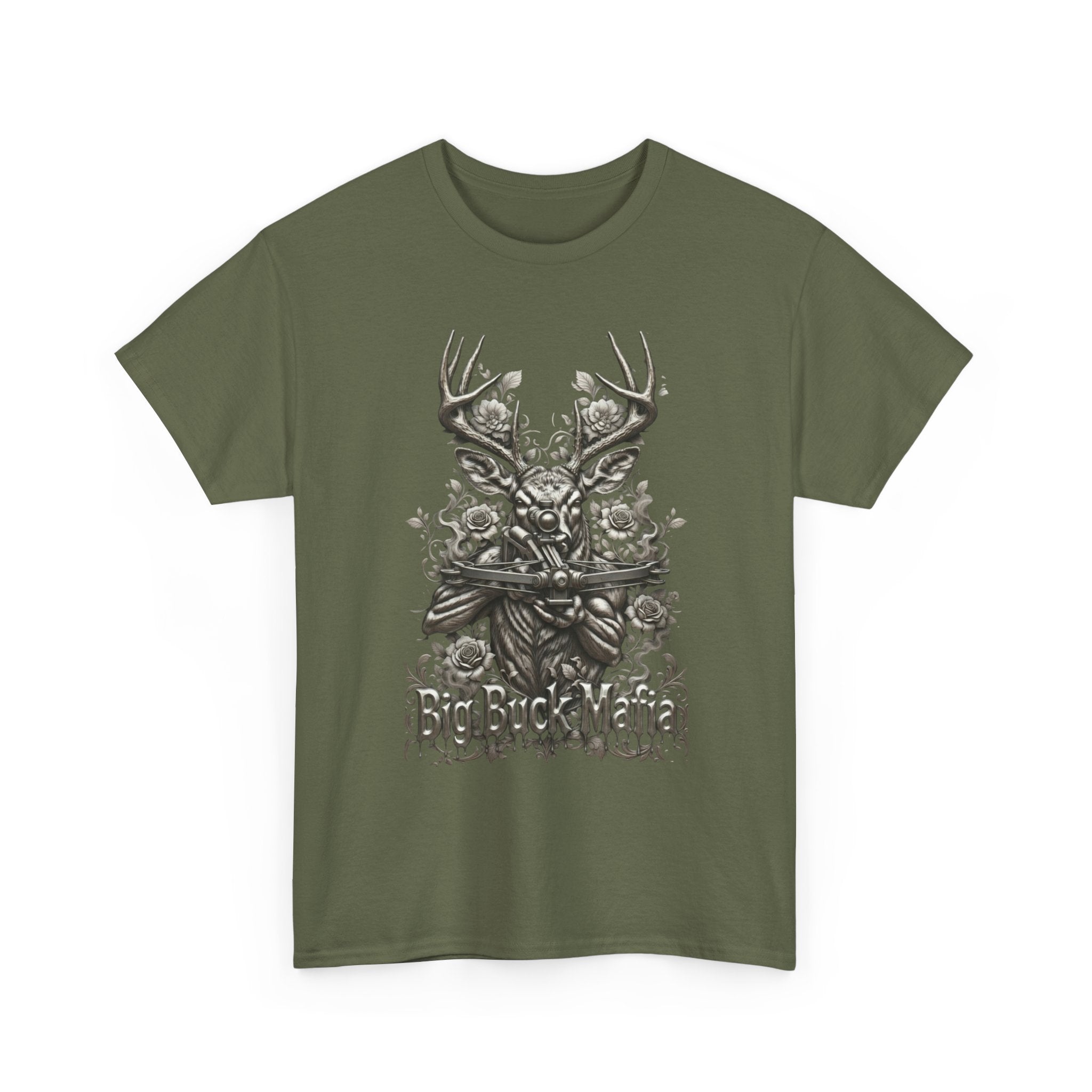 Big Buck Mafia Deer Skull & Rifles Graphic Tee — Rustic Hunting Cabin Shirt