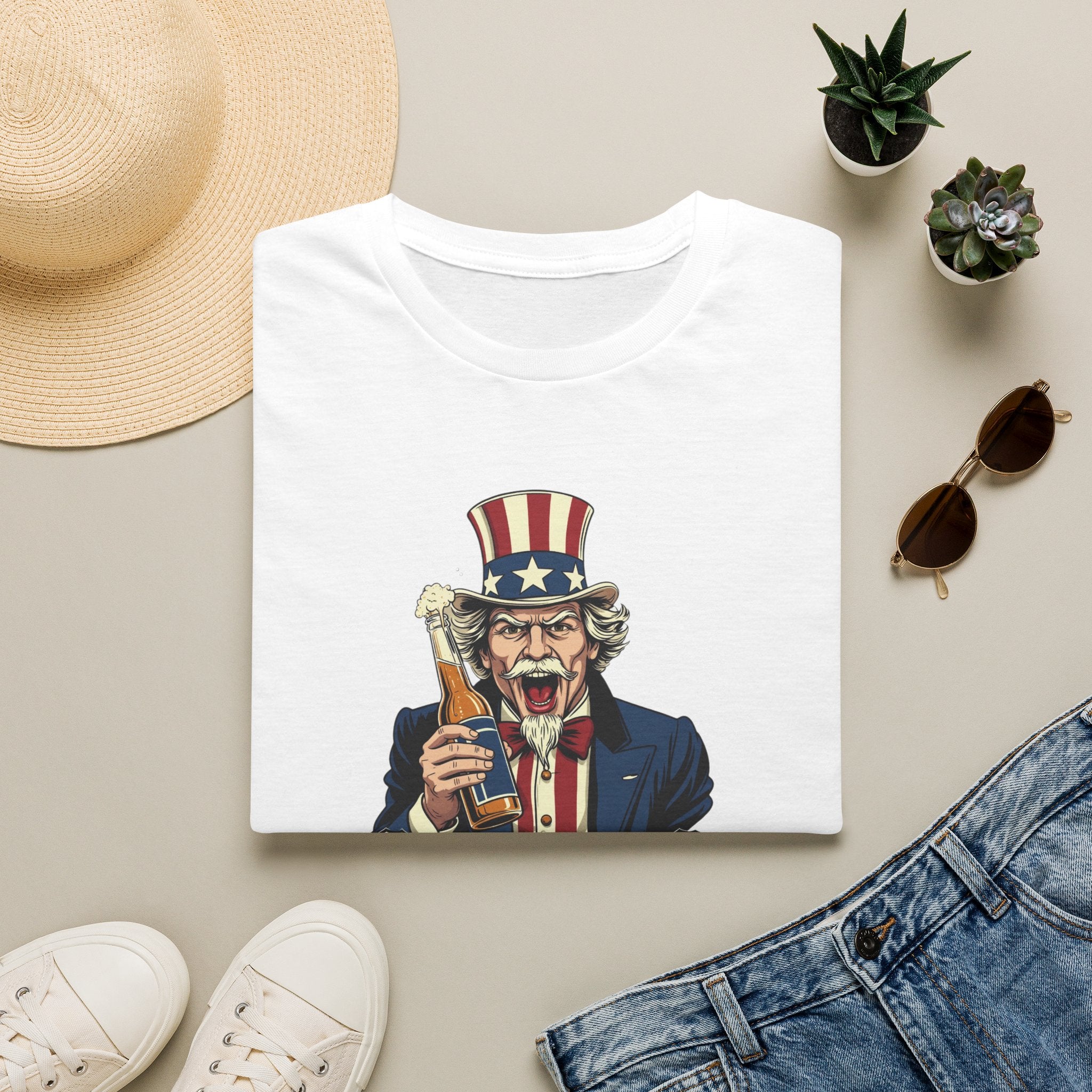 Uncle Sam Beer Graphic T-Shirt — Patriotic "America 250" Party Tee