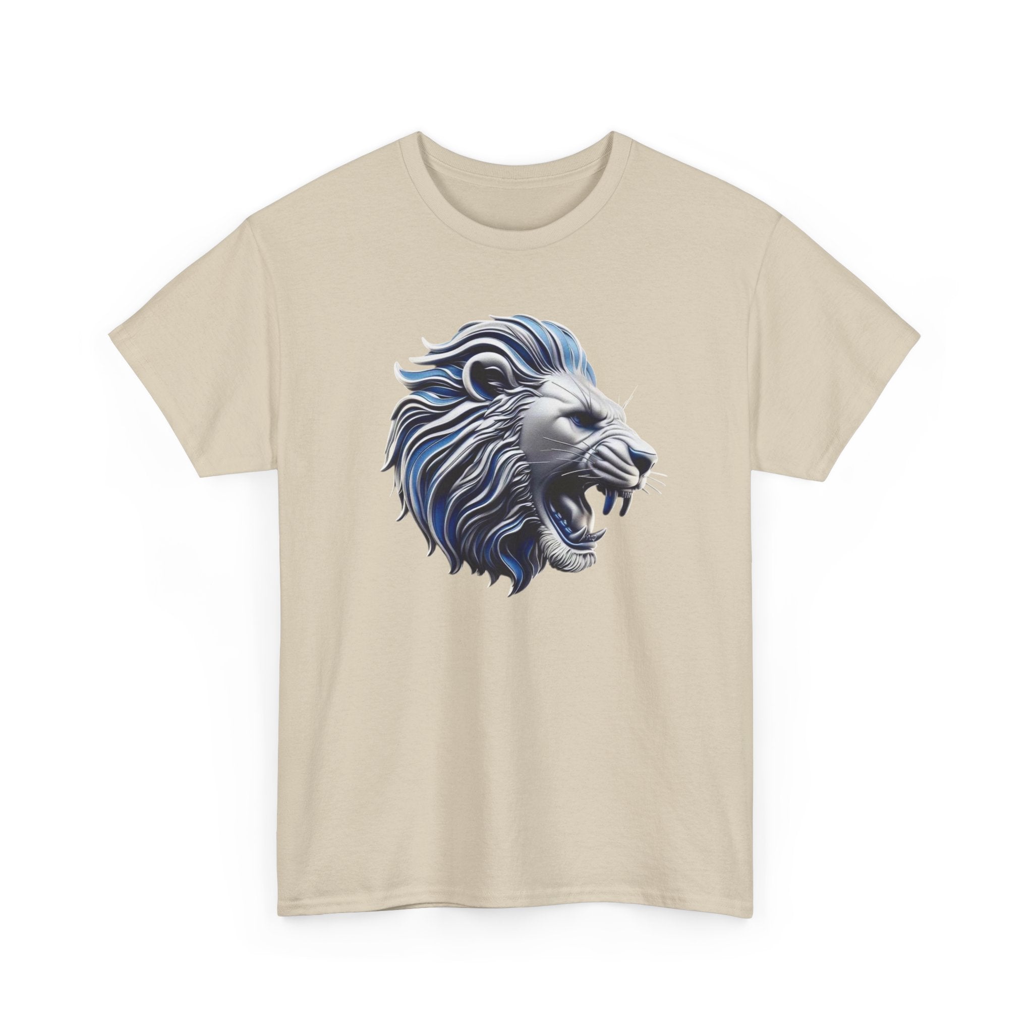 Roaring Blue Lion Graphic Tee — Bold Tribal Lion Head T‑Shirt
