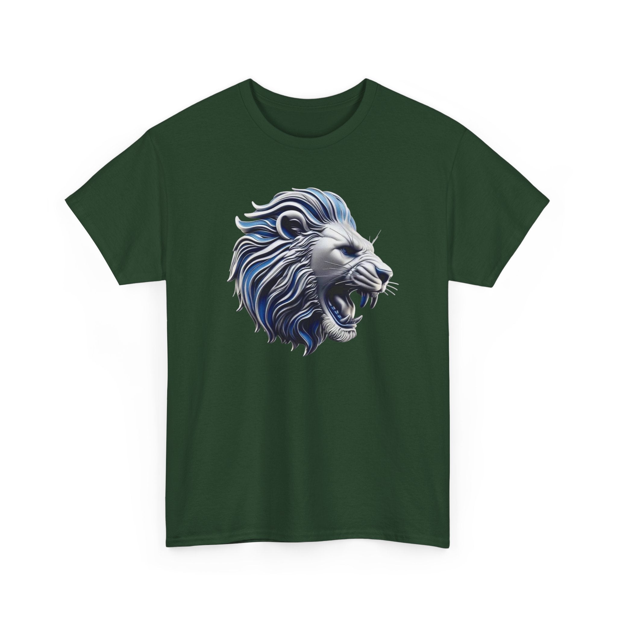 Roaring Blue Lion Graphic Tee — Bold Tribal Lion Head T‑Shirt