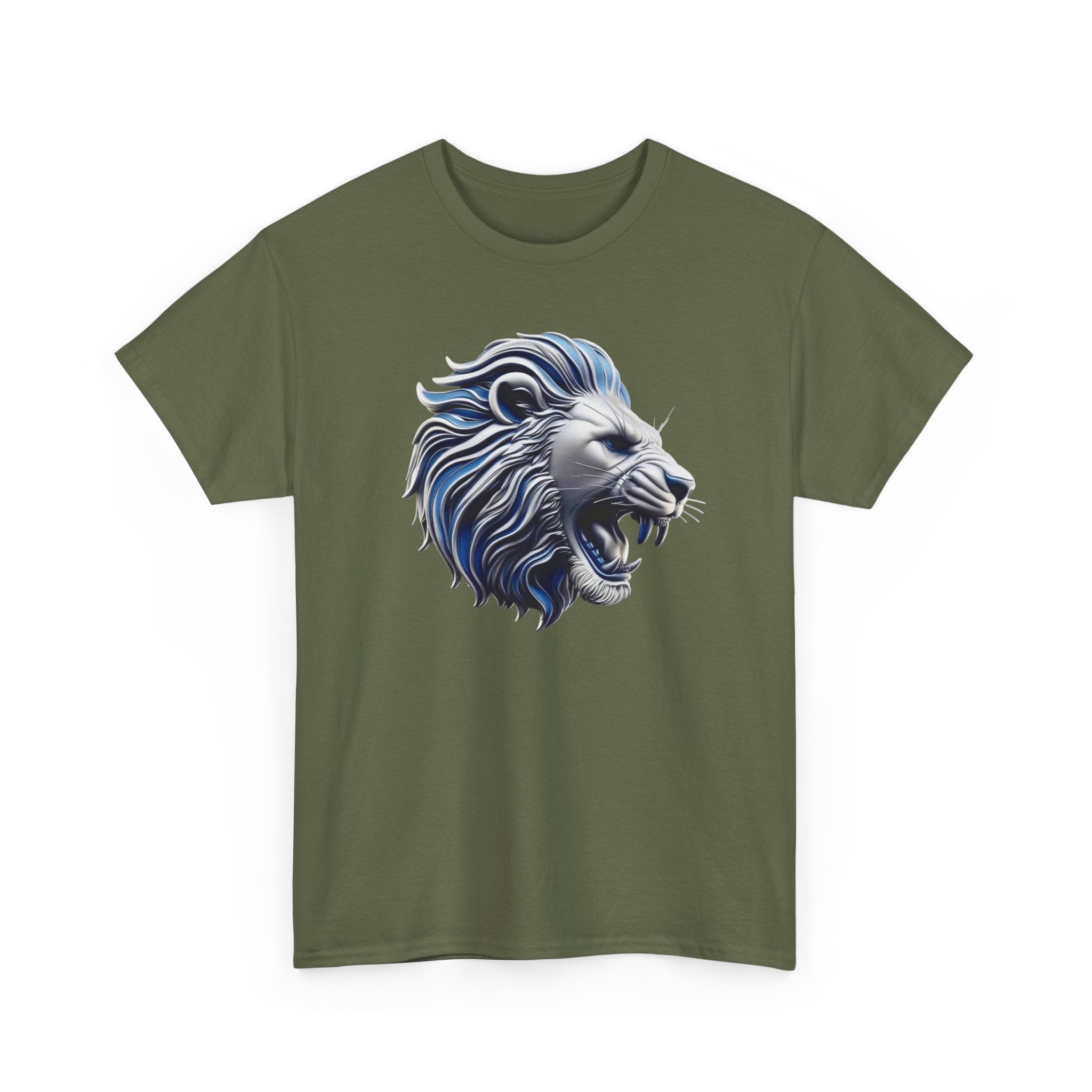 Roaring Blue Lion Graphic Tee — Bold Tribal Lion Head T‑Shirt