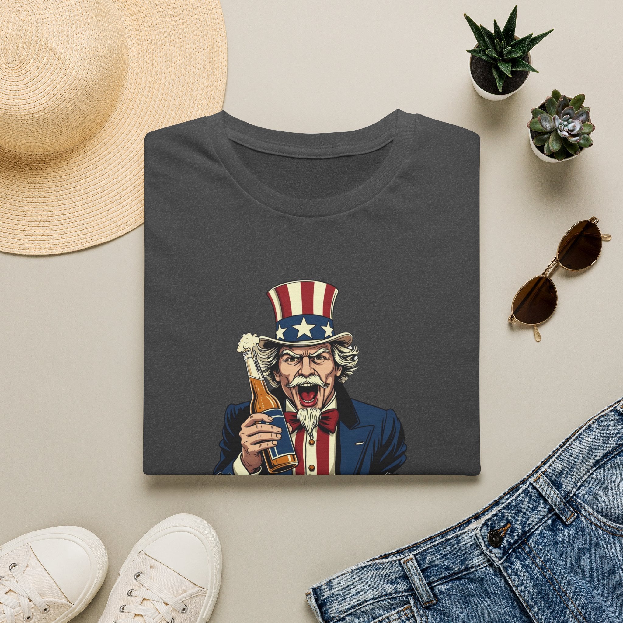 Uncle Sam Beer Graphic T-Shirt — Patriotic "America 250" Party Tee